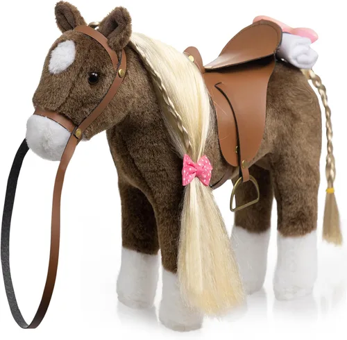 Miniatura 14 de HollyHOME Caballo Palomino de Peluche Animal Bonito Poni Juguete de Peluche Juego de Simulación Caballo 11 pulgadas Beige