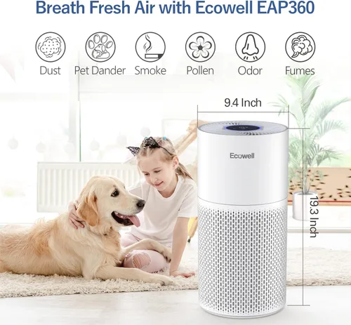 Miniatura 2 de ECOWELL - Purificadores de aire para habitación grande del hogar con sensor de calidad de aire, cubre hasta 1640 pies cuadrados, filtro HEPA, Blanco