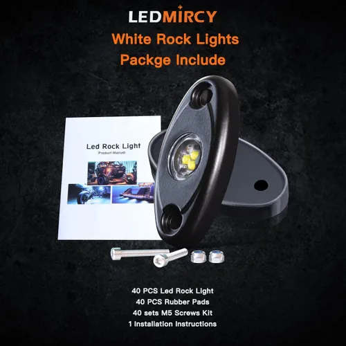 Miniatura 7 de LEDMIRCY R1 - Luces de roca blanca pura, 40 unidades, luces LED de alta potencia para todoterreno, camión, ATV, UTV, SUV, RZR, luz impermeable a