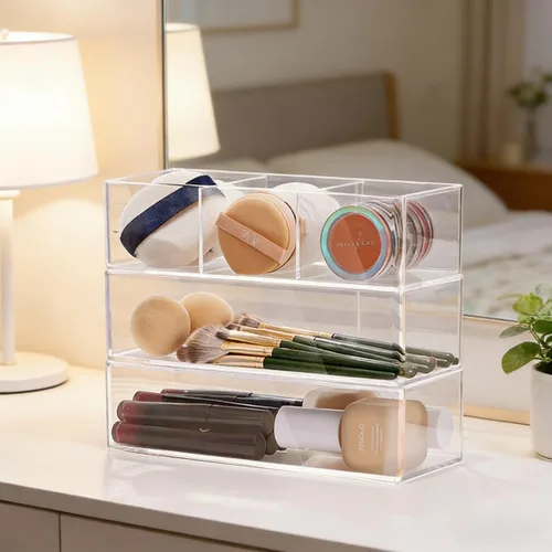 Miniatura 5 de WECHENG Organizador de maquillaje acrílico: organizador de baño para encimera, organizador de cosméticos apilable para tocador, escritorio, cocina