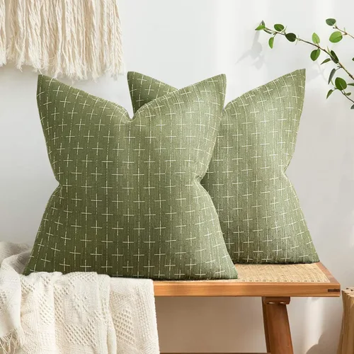 Miniatura 14 de MIULEE - Juego de 2 fundas de almohada decorativas de lino de arpillera, modernas, estilo campestre, rústicas, tejidas, con textura, para sofá
