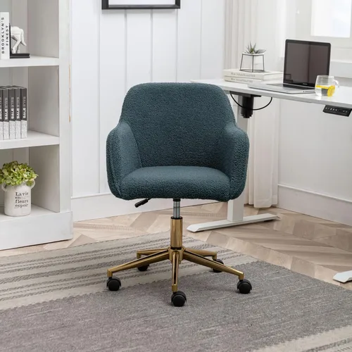 Miniatura 3 de Silla de oficina en casa, silla de escritorio peluda, silla de tocador tapizada y esponjosa, silla de trabajo moderna, silla giratoria ajustable