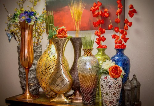 Miniatura 5 de Florero de mosaico de 20 pulgadas Amphora Nouveau - Florero morisco, jarrón de metal con superposición de mosaico de vidrio decorativo