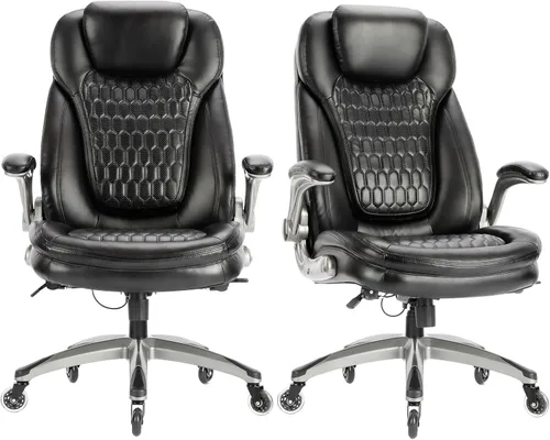 COLAMY Silla de oficina ejecutiva de respaldo alto (juego de 2), sillas de escritorio ergonómicas de piel sintética con brazos abatibles y ruedas