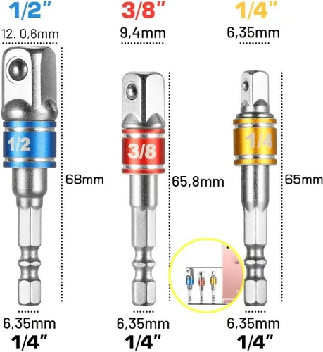 Miniatura 3 de CIGOTU El juego de adaptador/extensión de enchufe de grado de impacto convierte el taladro eléctrico en destornillador de tuerca de alta velocidad