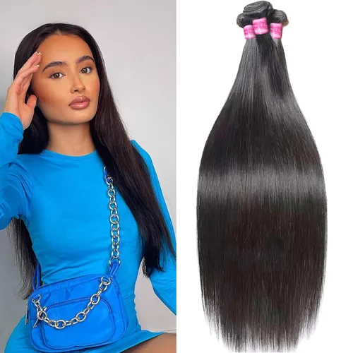 Miniatura 23 de 3 manojos de cabello humano lacio 100% sin procesar virgen brasileño paquetes de 10, 12, 14 pulgadas, mechones de cabello humano corto sin procesar