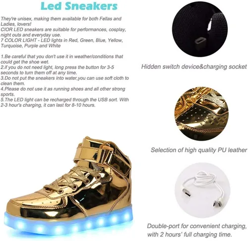 Miniatura 7 de IGxx Zapatos con luz LED para niños, tenis de alta calidad, zapatos con luces para niños, carga USB, entrenadores luminosos intermitentes