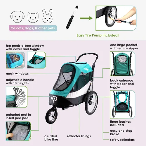 Miniatura 2 de PETIQUE Trailblazer - Carrito para perros para mascotas de tamaño mediano, cochecito ventilado para gatos y perros, turquesa
