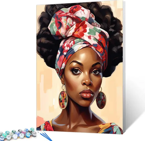 Miniatura 23 de Tucocoo Kit de pintura africana por números para niñas negras, lienzo de 16 x 20 pulgadas, pintura al óleo para niños, estudiantes, adultos