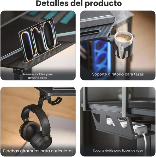 Miniatura 7 de EUREKA ERGONOMIC Aero - Escritorio para videojuegos de 72 pulgadas con bandeja para teclado, escritorio grande para computadora con luces LED