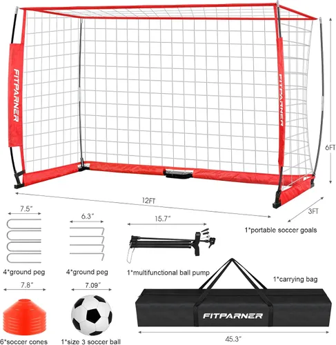 Miniatura 2 de 8x6ft,12x6ft Soccer Goals for Backyard,Portable Soccer Goal Training Equipment,Collapsible Metal Base Soccer Net Set,1 Goal +1 Soccer Ball + 6 Cones