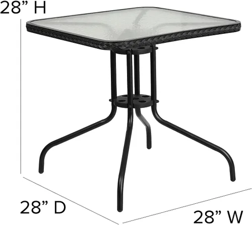 Miniatura 3 de Muebles Flash de 28 pulgadas tabla de cristal moderada cuadrada del metal con el borde de ratán negro