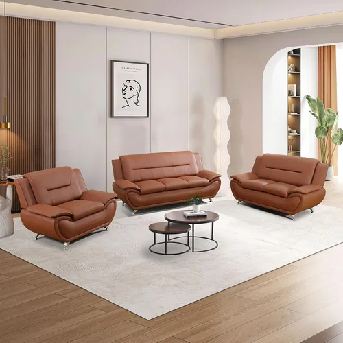 Miniatura 10 de Sofá modular de cuero, muebles de sala de estar, juego de sofá de 3 piezas, sofá modular moderno de piel sintética con patas resistentes para sala