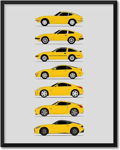 Miniatura 24 de Custom Car Posters Póster hecho a mano compatible con Nissan Z Car Generations (perfil lateral), decoración artística de Datsun Fairlady Z