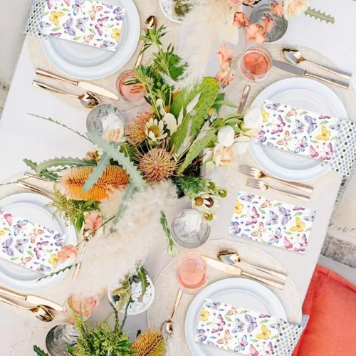 Miniatura 5 de 100 servilletas de papel de mariposa, toallas de mano desechables para baño, 3 capas, mariposas y flores coloridas, servilletas de invitados