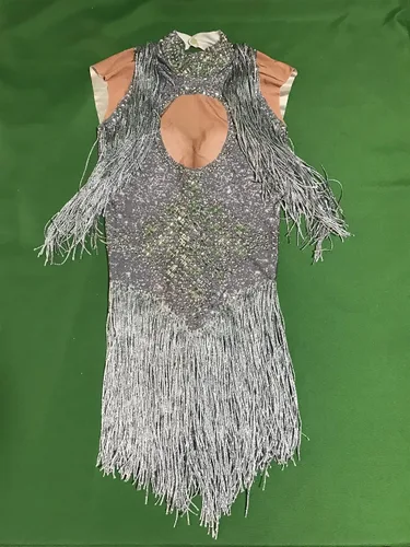 Miniatura 4 de YUANTONG Traje de drag queen brillante con diamantes de imitación plateados, talla única, elástico, trajes de baile de salsa latina de jazz latino