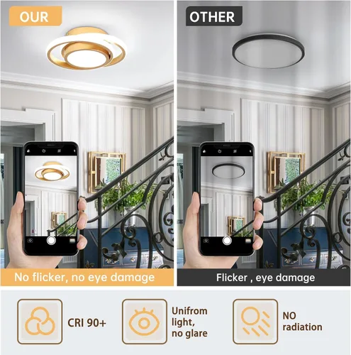 Miniatura 3 de CANEOE Lámpara de Techo LED Pequeña y Moderna, Dorada Redonda, Accesorios de Luz de Pasillo para Techos, Lámparas de Techo Interiores para Pasillo