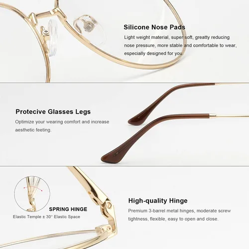 Miniatura 5 de Lentes de lectura de aviador para hombres y mujeres, lentes de bloqueo de luz azul, patillas de primavera negro en dorado