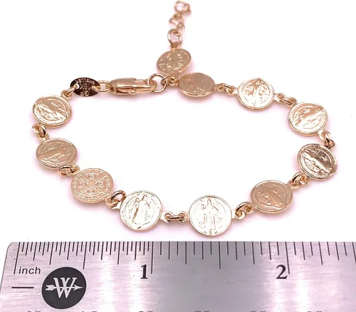 Miniatura 3 de Art & Designs by AA Pulsera religiosa de bendición de San Benito con dijes de metal dorado, Metal