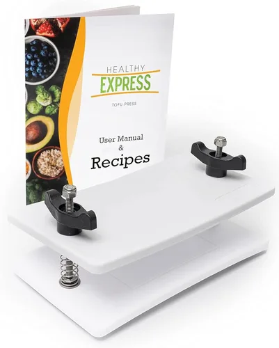 Prensa de tofu extra firme de Healthy Express - Platos curvados de primera calidad para resultados de prensado superiores en tofu firme y extra