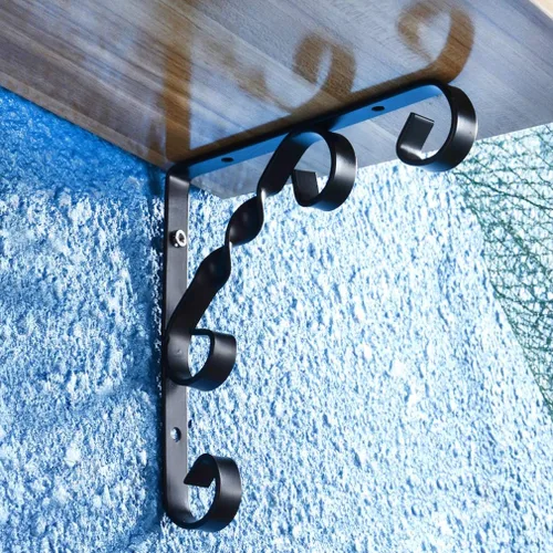 Miniatura 3 de Soportes de estante triangulares de hierro forjado montados en la pared, soportes flotantes rústicos con gancho de flores, para estantería, estante