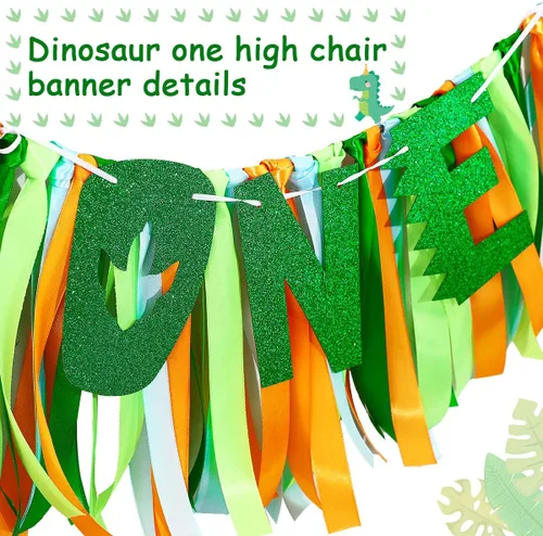 Miniatura 5 de Sursurprise Decoraciones de cumpleaños de One a Saurus, suministros de fiesta de primer cumpleaños de dinosaurio con globos, pancarta para silla