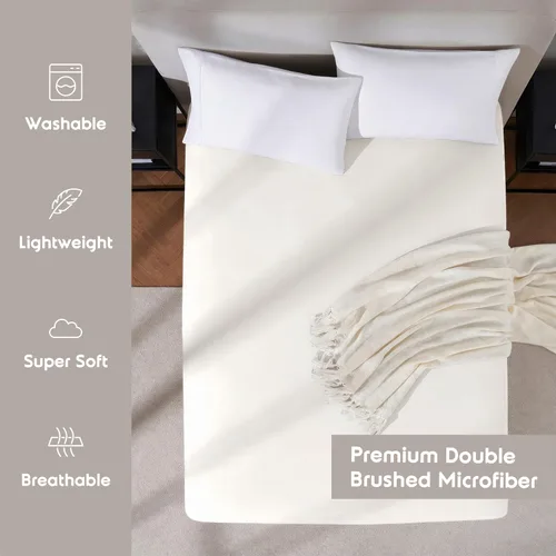 Miniatura 3 de Nestl Sábana bajera ajustable de bolsillo extra profundo color blanco hueso Queen, Sábana bajera Queen de lujo hotelero solamente, se ajusta 02