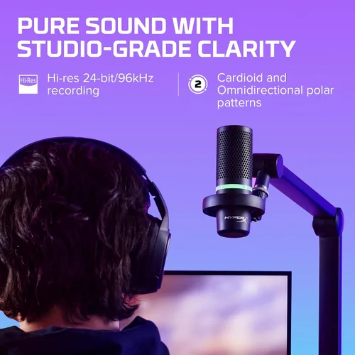 Miniatura 3 de HyperX DuoCast - Micrófono condensador USB RGB para PC, PS5, PS4, Mac, montaje de choque de bajo perfil, cardioide, omnidireccional, filtro pop