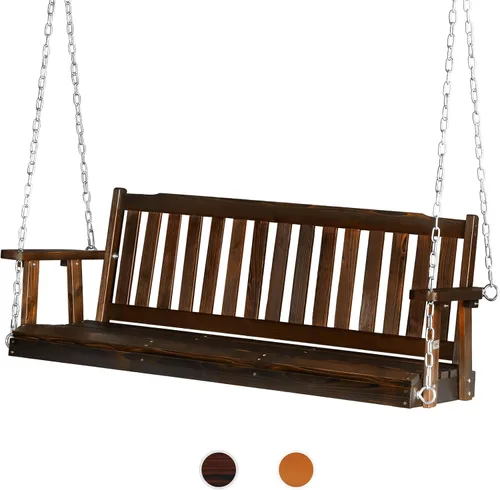 Miniatura 8 de VINGLI Columpio de madera para porche de patio de alta resistencia de 880 libras y 5 pies con cadenas ajustables mejoradas, banco colgante al aire