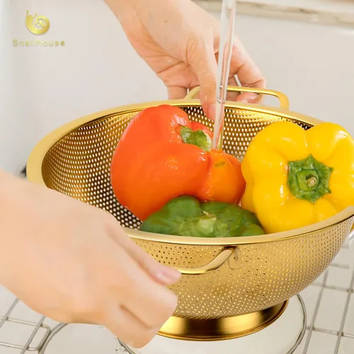 Miniatura 5 de Snailhouse Colador de acero inoxidable de 3 cuartos de galón para pasta, arroz, alimentos, colador metálico con asas y base autodrenante