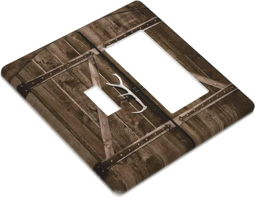 Miniatura 615 de Placa Decorativa de Pared de Granja Rústica con Cuerno de Madera para Puerta de Granero 1 Banda Duplex Cubiertas de Toma Eléctrica Soltera
