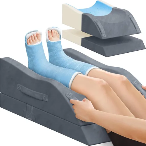 TranquilRelax Almohadas de elevación de doble pierna, almohada de cuña para después de la cirugía, soporte de espuma viscoelástica ajustable, Gris