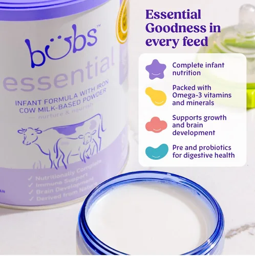 Miniatura 3 de Bubs Essential - Fórmula infantil con hierro, polvo a base de leche de vaca, para bebés de 0 a 12 meses, hecha con leche sin OMG, 20 onzas