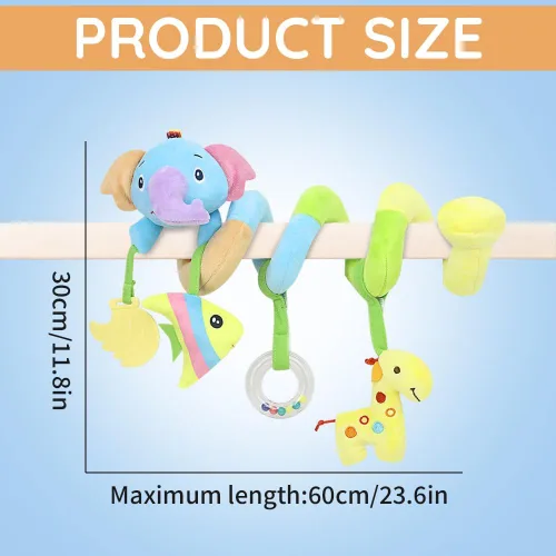 Miniatura 4 de Caterbee Juguetes de asiento de automóvil para bebé, juguete de peluche colgante suave con sonajero y mordedor, juguete de desarrollo sensorial