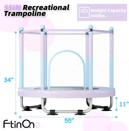 Miniatura 5 de Fitinone - Cama elástica para niños, de 5 pies, para interiores y exteriores, con malla de seguridad, regalos de cumpleaños para niños, regalos