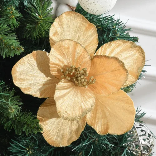 Miniatura 12 de Adornos de Flor de Magnolia Artificial de Navidad, Adornos de Árbol de Navidad, Ramas de Flores, Pack de 10 para Árbol de Navidad, Fiesta, Boda