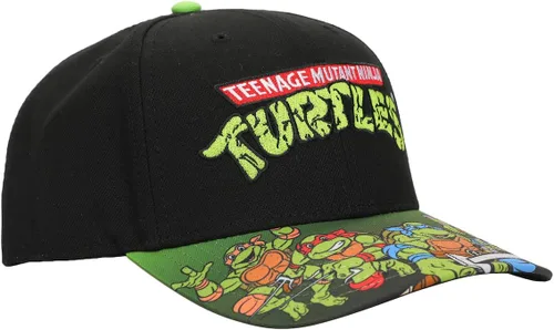 Miniatura 5 de TMNT Classic Retro Cartoon Characters & Logo Hombres Negro Precurve Snapback Sombrero, Negro