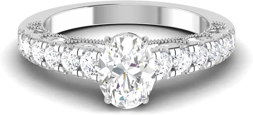 Miniatura 2 de Anillo de compromiso con certificación IGI de 0.50 a 3.0 quilates con diamantes de excelente corte ovalado creado en laboratorio, con acento en oro