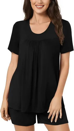Miniatura 2 de POPYOUNG Conjunto de pijama de verano para mujer, manga corta, 2 piezas, ropa de dormir con bolsillos