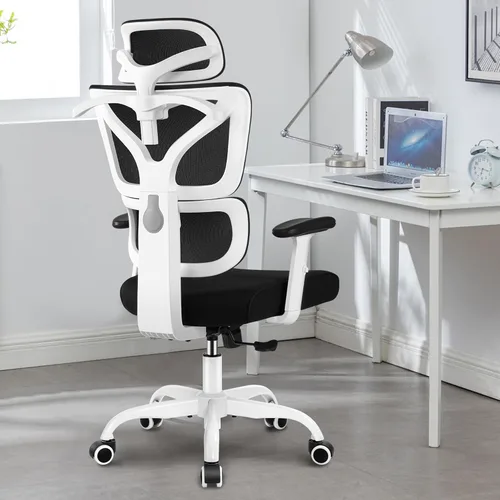 Miniatura 8 de Winrise Silla de oficina y juegos, silla de escritorio ergonómica reclinable con respaldo alto, grande y alta, cómoda oficina en casa, malla Blanco