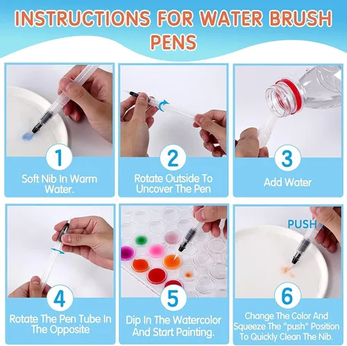 Miniatura 4 de GETHPEN Pintura de acuarela, juego de pintura de acuarela, juego de pintura de acuarela lavable de 48 colores con pincel, bolígrafo de agua Negro