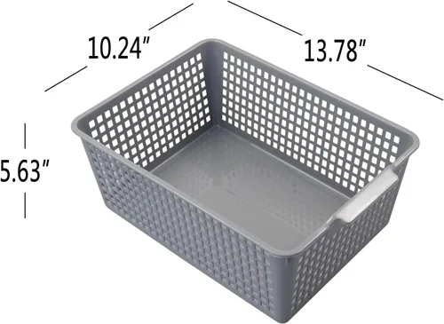 Miniatura 2 de Paquete de 3 cestas de almacenamiento de plástico, contenedor de almacenamiento grande gris