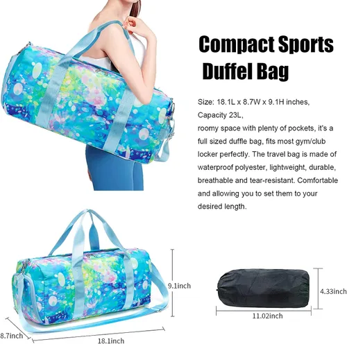 Miniatura 3 de BLUBOON Bolsa de lona para niñas y niños, bonita bolsa de gimnasio con compartimento para zapatos y separación húmeda, impermeable, bolsa de viaje