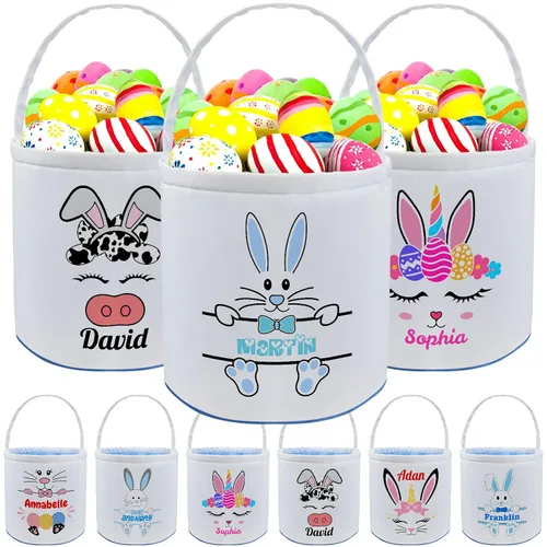 Miniatura 11 de kioskbanks Cesta de Pascua personalizada con nombre para niños, lona personalizada, cubo de Pascua, regalo para niños y niñas Estilo2-azul