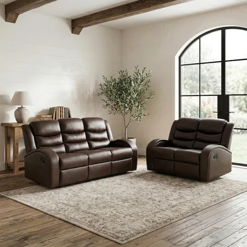 Miniatura 4 de Juego de sofá reclinable de 3 piezas, juego de muebles de sala de estar, sofá reclinable seccional de cuero, sofá reclinable manual, cómodo asiento