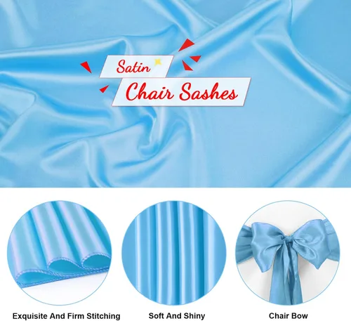 Miniatura 3 de 10 PCS Lazos de Satén Azul Bebé para Sillas Bandas Universales Cintas para Sillas Lazos Traseros para Bodas Fiestas Recepciones Eventos Banquetes