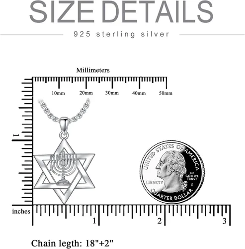 Miniatura 5 de PDTJMTG Collar judío de plata de ley con estrella de David para hombre