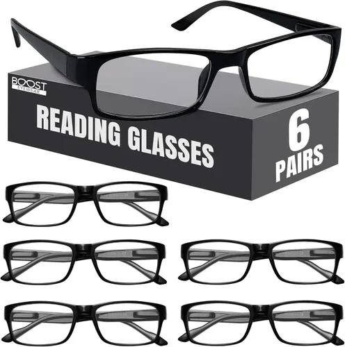 Boost Eyewear Reading Glasses, Traditional Black Frames, with Spring Loaded Hinges