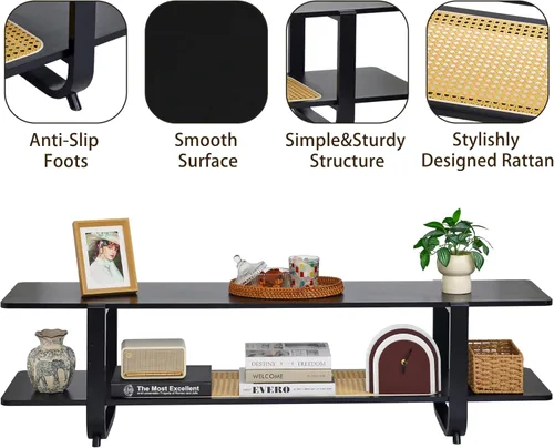 Miniatura 6 de Soporte de TV de bambú para televisores de hasta 65 pulgadas, centro de entretenimiento con almacenamiento, mesa consola multimedia con estante