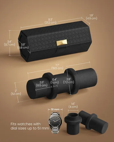Miniatura 28 de SONGMICS 24 organizador y exhibidor negro de calidad superior, de vidrio, con funda para reloj, de piel sintética UJWB024